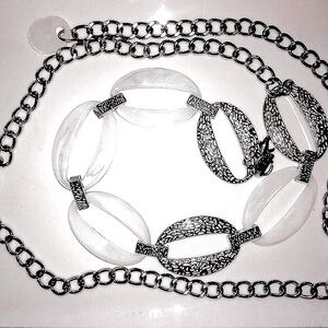 Chico's Marrakesh Silver Chain Belt  Faux Mother of Pearl, S-M Adjust